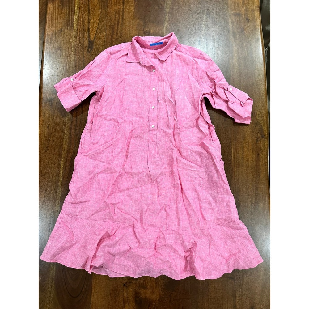 J.McLaughlin Linen Ruffle Hem Shirt Dress Pink Size Large